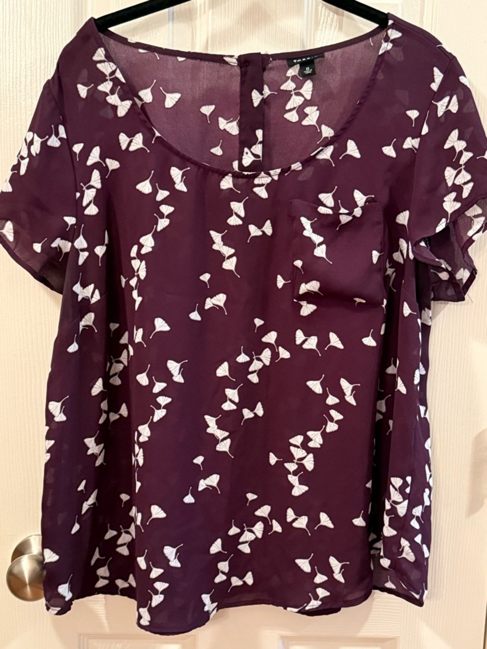 Torrid Size 0 Purple Floral Chiffon Blouse Sheer Short Sleeve Pocket Top